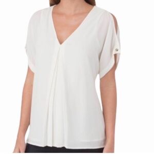 Michael Michael Kors Pleated Front Crep Open Shoulder Blouse small